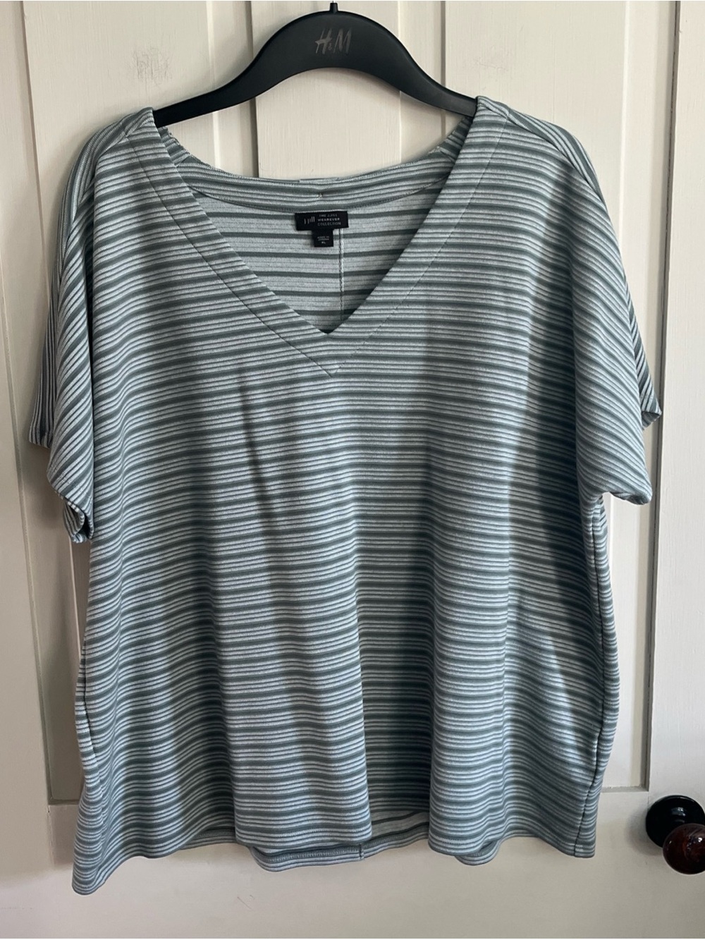 J. Jill Women's Light Blue & White Striped V-Neck Tee